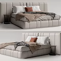 Modern Upholstered Double Bed With Neutral Tones Decorative Pillows And Throw Blanket 3d model
