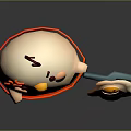 Cartoon Chicken Character In Red Apron With Fried Egg And Blue Spatula