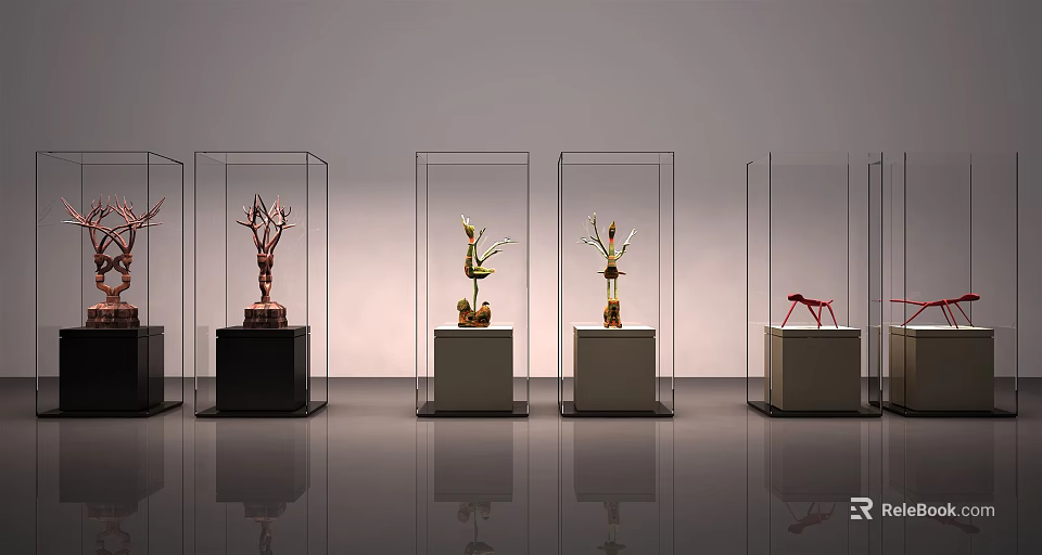 Modern Glass Display Cabinets with Pedestals for Decorative Art Pieces 3d model 
