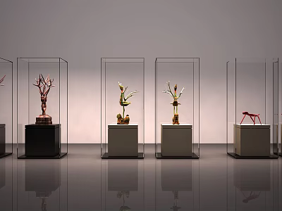 Modern Glass Display Cabinets with Pedestals for Decorative Art Pieces 3d model