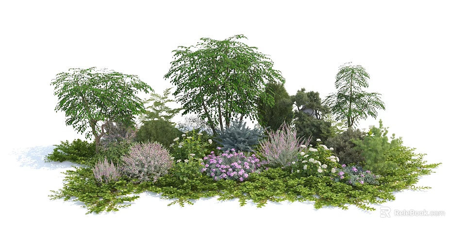 Beautiful Garden Flowers And Plants With Purple White Blooms Trees Shrubs And Vines 3d model 