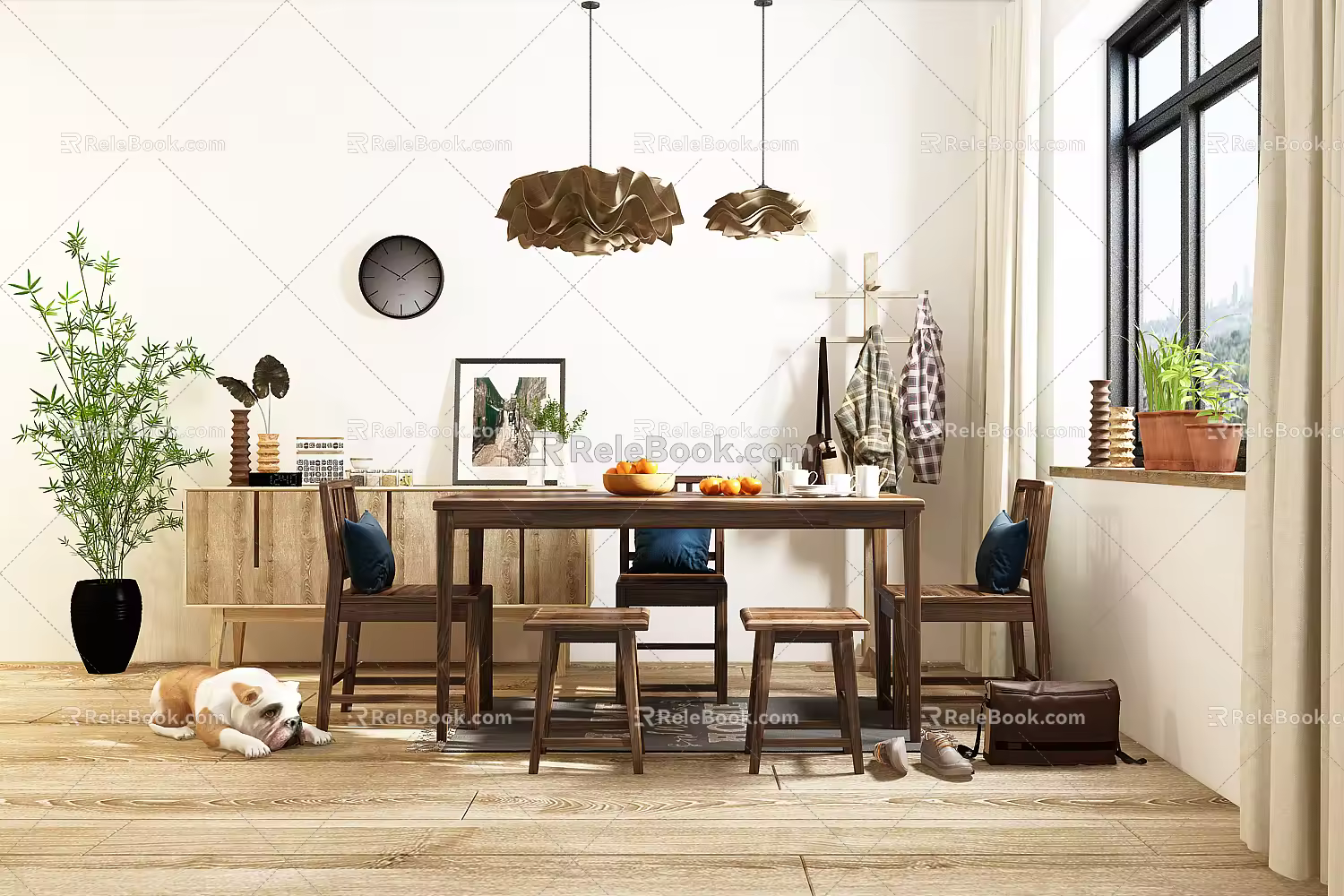 Nordic Dining Table and Chair Combination Simple Dining Table and Chair Side Cabinet Furnisher Combination 3d model
