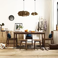 Nordic Dining Table and Chair Combination Simple Dining Table and Chair Side Cabinet Furnisher Combination 3d model