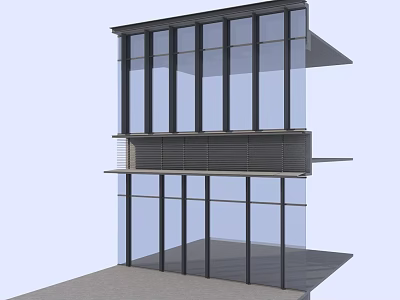 Modern Building Exterior Wall With Glass Panels Black Frames And Louvers Design 3d model