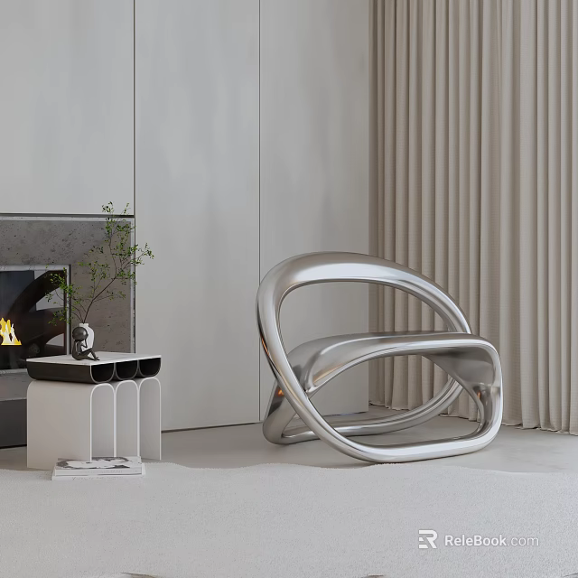 Modern Silver Leisure Chair With Curved Design In Minimalist Living Room Interior 3d model 