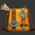 Yellow Daily Use Bag With Blue Buckle Compass And Map Scroll 3d model