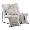 Light Colored Modern Accent Chair with Soft Pillow Striped Blanket and Black Metal Legs