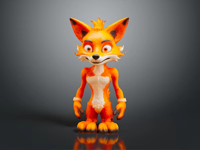 Cartoon Fox Game Movie Character with Orange Fur White Belly Big Eyes Pointed Ears 3d model