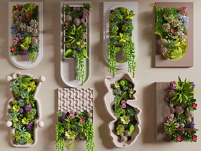 Creative Indoor Plant Wall Decor With Succulents Greenery And Colorful Flowers 3d model