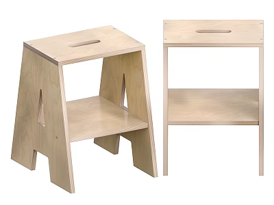 Wooden Step Stools With Two Tiered Design And Built In Handle For Home Use 3d model