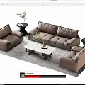 Modern Brown Leather Sofa And Coffee Table Set With Marble Top And Side Tables 3d model