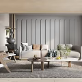 Modern Living Room Interior Design With Textured Gray Wall Sofa Coffee Table And Patterned Rug 3d model