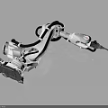 White Industrial Robotic Arm With Black Cables And Grey Background Setting 3d model