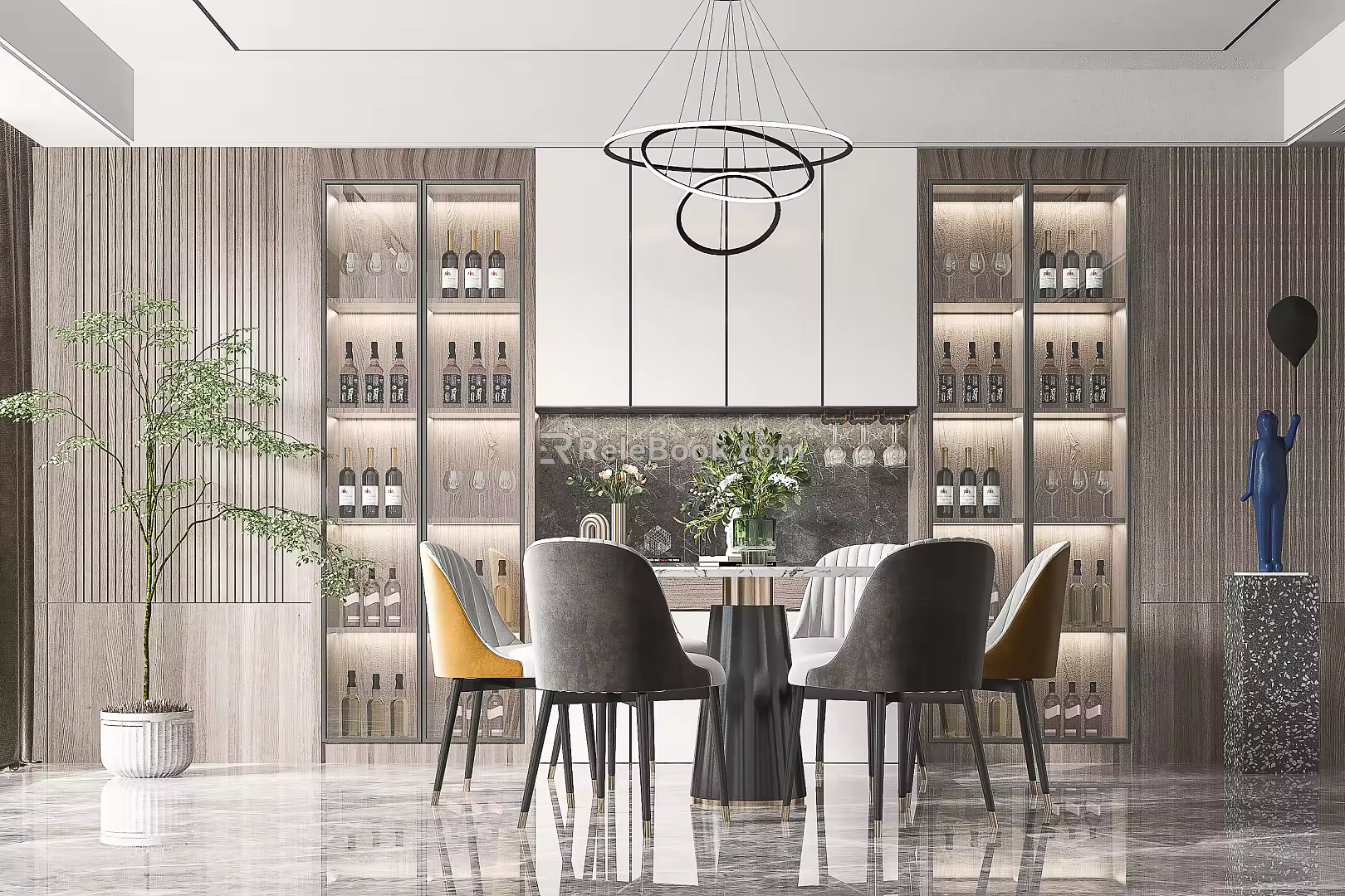 Modern Restaurant Dining Table and Chair Round Dining Table 3d model