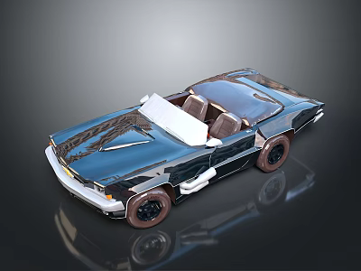 Classic Blue Convertible Car With Open Top And Brown Leather Interior 3d model