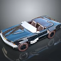 Classic Blue Convertible Car With Open Top And Brown Leather Interior