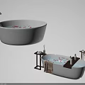 Luxurious Freestanding Bathtub With Floating Petals Faucet And Side Table Holding Towel And Bath Products