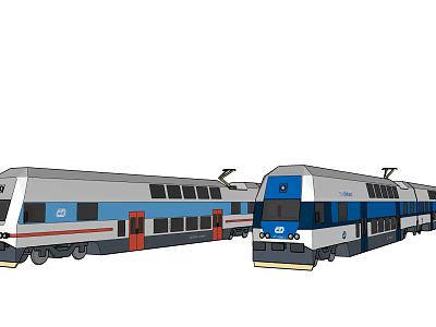 Modern Electric Train Featuring Blue White Red Exterior And Multiple Cars Design 3d model