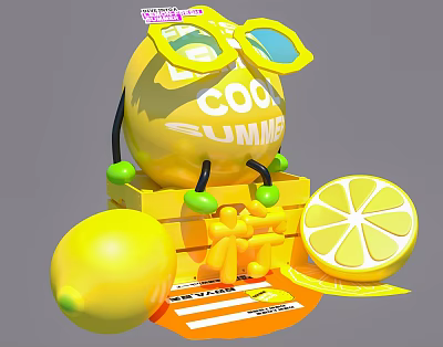Vibrant Lemon Themed Photo Spot With Cartoon Character Sunglasses And Cool Summer Vibe 3d model