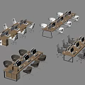 Modern Office Desks Setup With Multiple Workstations Laptops And Ergonomic Chairs 3d model