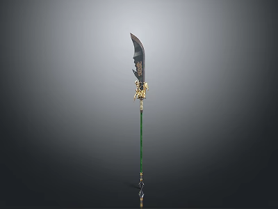 Realistic style dragon pattern broadsword dragon pattern broadsword golden dragon head guard green long handle meniscus blade Chinese weapon decorative weapon game props 3d model