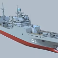 Gray Warship With Red Bottom Number 135 And Superstructure Radar Equipment