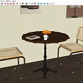 Wooden Round Dining Table Set with Rattan Chairs Metal Frame Wall Art and Table Lamp