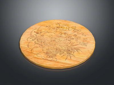 Round Wooden Cutting Board With Intricate Carved Floral Patterns For Kitchen Use 3d model