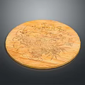 Round Wooden Cutting Board With Intricate Carved Floral Patterns For Kitchen Use