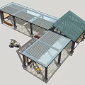Outdoor Pergola Design With Metal Columns Glass Canopy Wooden Screens And Bicycle Parking Area