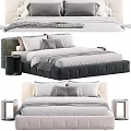Modern Double Bed with Upholstered Frame Soft Pillows and Neutral Tones Bedspread Design 3d model