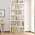 Modern White Wardrobe With Open Shelves Books Decorative Items And Desk Lamp