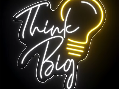 Modern Neon Wall Lamp With Think Big Lettering And Light Bulb Design 3d model