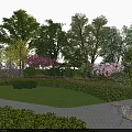 Beautiful Garden Landscape With Lush Flowers Green Lawn Trimmed Shrubs And Outdoor Seating