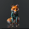 Detailed Fox Sculpture Wearing Green Jacket With Realistic Fur And Ears