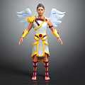 Winged Fantasy Character In White Robe With Golden Accents And Celestial Wings Render