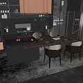Modern Kitchen Interior Design With Island Counter Dining Table Chairs And Cabinets 3d model