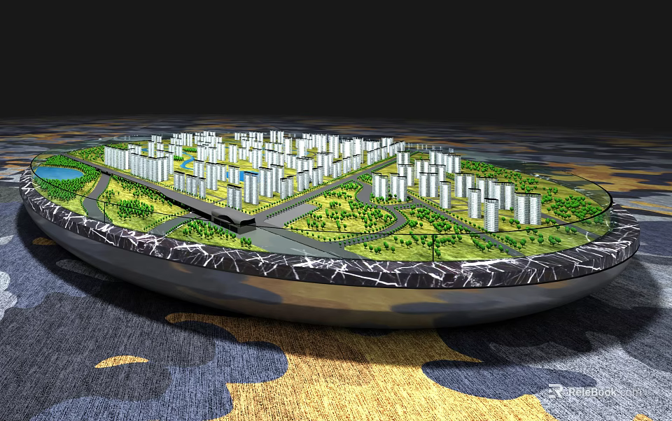 Detailed Urban Model Featuring White Buildings Green Areas And Roads 3d model 