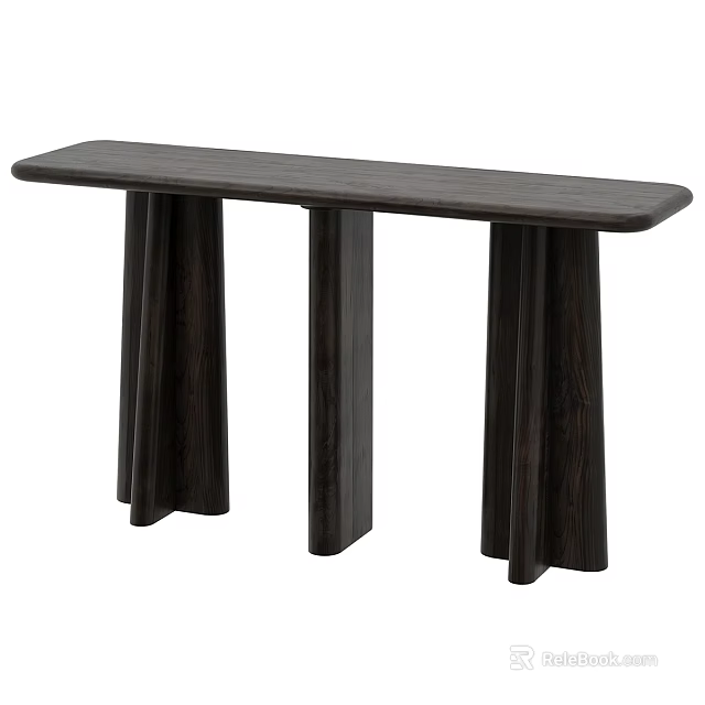 Modern Wooden Dining Table With Unique Three Legs Design And Sleek Surface In Minimalist Style 3d model 