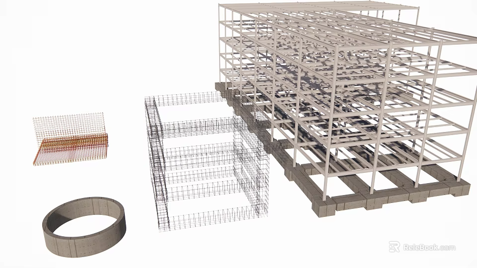 Reinforced Steel Frame Construction Structure With Multi Layer Rebar Mesh And Components 3d model