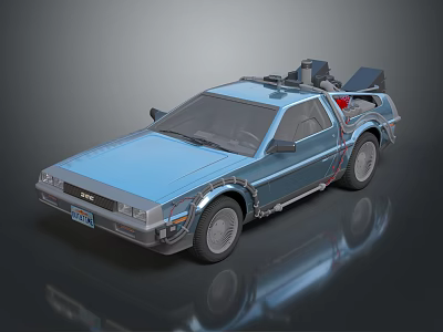 Iconic Blue DeLorean Car With Gull Wing Doors Roof Mounted Device And Silver Accents 3d model