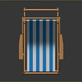 Foldable Lounge Chair With Wooden Frame And Blue White Striped Fabric