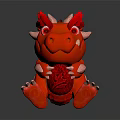 Red Dragon Plush Toy Cartoon Character With White Accents Horns Wings And Sitting Pose