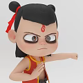 Cute Cartoon Characters In Martial Arts Poses With Double Buns Red Ribbons Red Tops Black Pants Flame Patterns