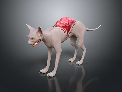 Hairless Cat With Red Fleshy Back Structure And Yellow Menacing Eyes 3d model