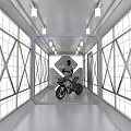 Modern Container Structure With Open Door Motorcycle And People Standing Nearby