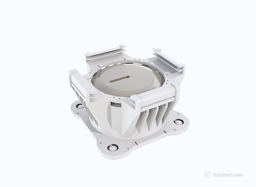 White Industrial Equipment With Circular Design And Support Structures On Base 3d model