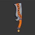 3D Rendered Weapon With Orange Blue Geometric Blade And Handle Design