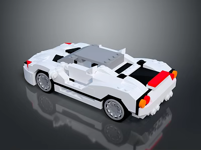 White Convertible Sports Car Built With Lego Bricks As Lifestyle Toy Product 3d model