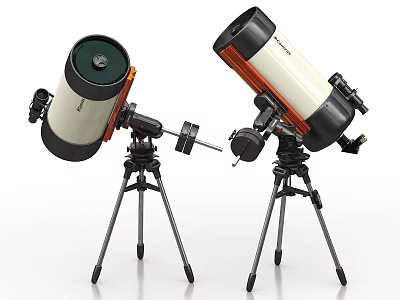 Two Astronomical Telescopes With Tripod Stands And Optical Components 3d model